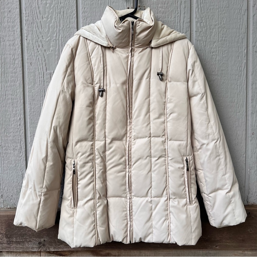 Liz Claiborne outerwear cream ecru off white warm lined plush puffer jacket